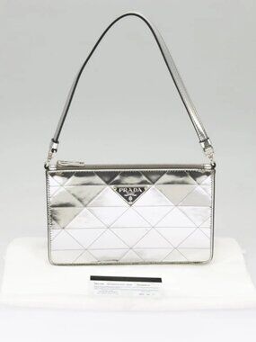 PRADA Accessory Pouch Metallic leather Silver